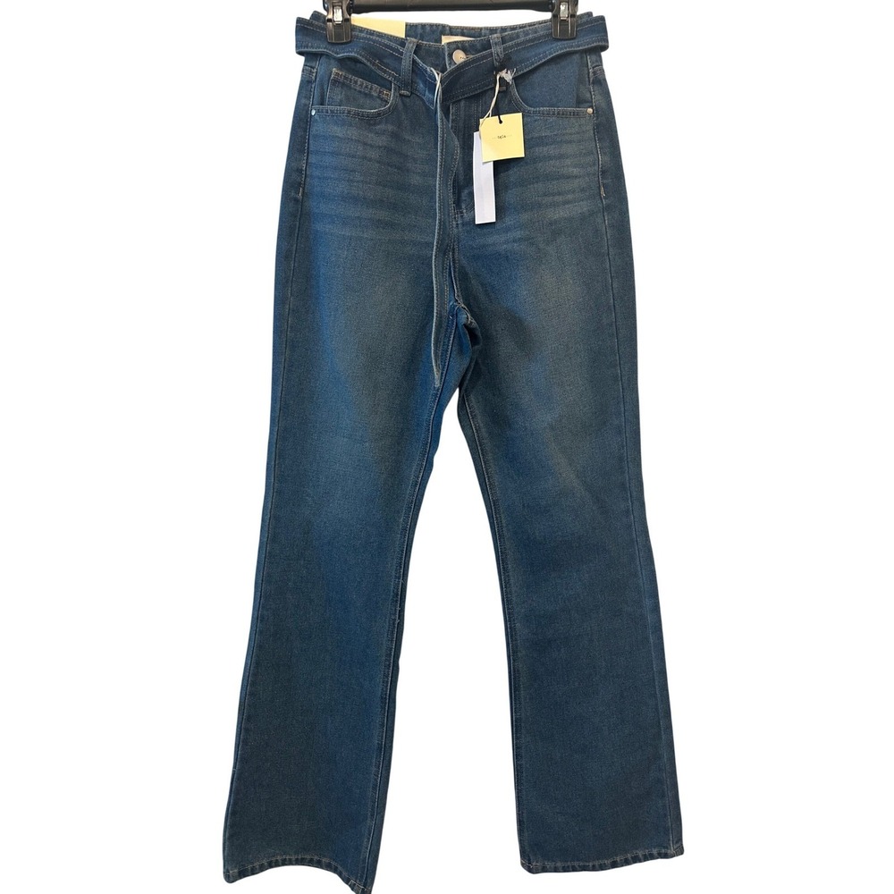 tgla  Womens High Rise Flare Belted Jeans Blue Medium Wash Tie‎ Waist Size 25